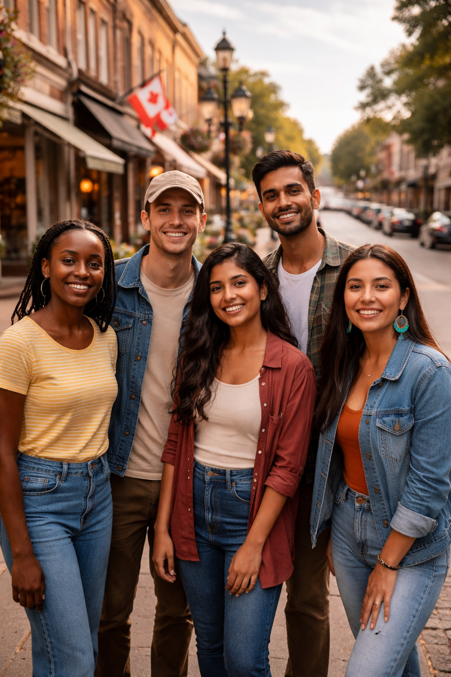 Diverse community members on a Kawartha Lakes main street